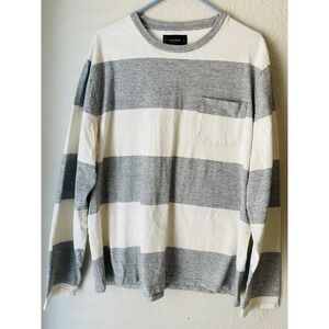 Lucky Brand Mens  Crew Neck T Shirt Long Sleeve Grey And White Cotton Size XL